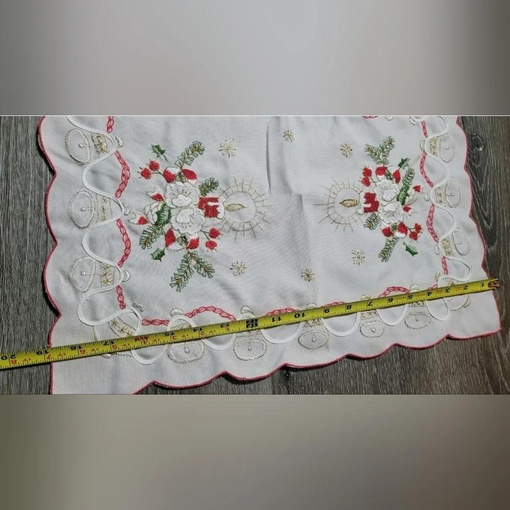 Vintage Embroidered Christmas table mat placemat tray mat candle and Holly